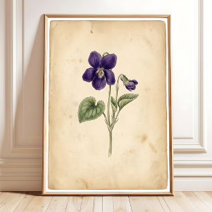 Vintage-Veilchen-Wandkunst gerahmter Druck Poster