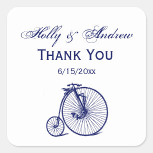 Vintage Velocipede Penny Farthing Fahrrad Blau Quadratischer Aufkleber