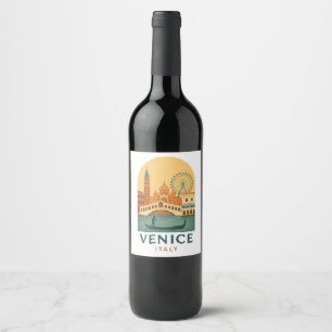 Vintage Venedig Italien Reise Gondel und Stadt Ret Weinetikett