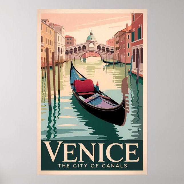 Vintage Venedig-Reise - Gondel am Canal Grande Poster (Vorne)