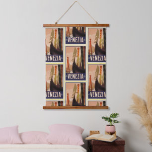 Vintage Venezia Venedig Boote Muster Wandteppich Mit Holzrahmen