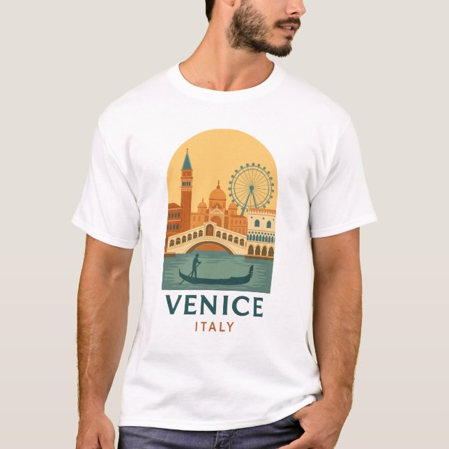 Vintage Venice Italy Gondola Retro Travel T-Shirt  (Vorderseite)