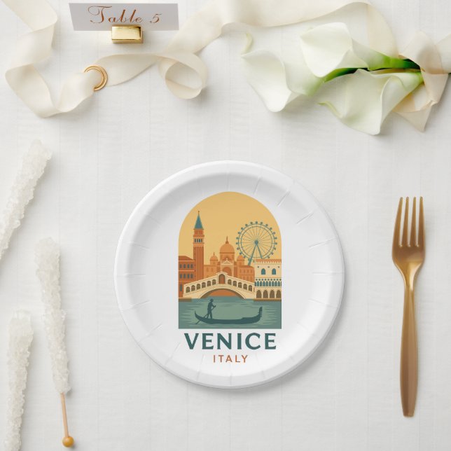 Vintage Venice Italy Travel Paper Plates – Retro Pappteller (Hochzeit)