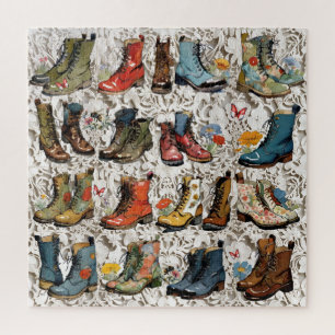 Vintage veraltete Stiefel, Blüte und Spitzen Puzzle