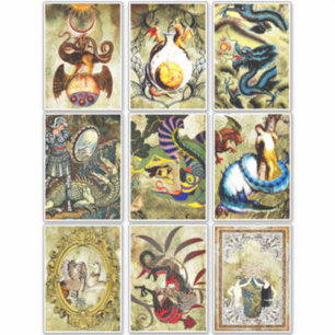 Vintage veränderte Kunst Dragons verleiht Märchenk Aufkleber