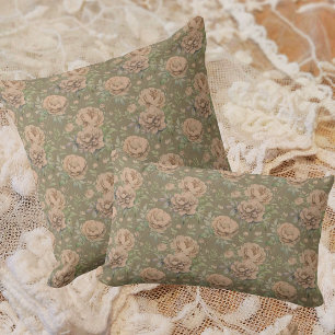 Vintage verblasste pfirsichrosa Rosen staubgrün  Kissen