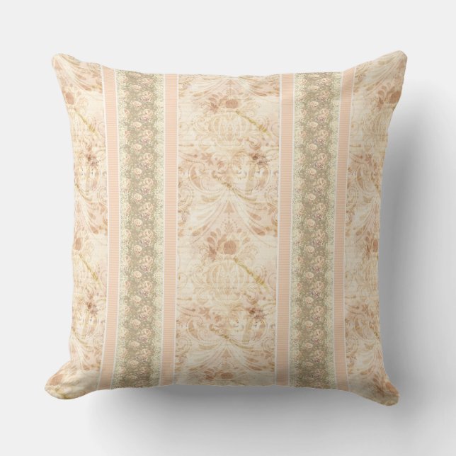 Vintage verblasster Damast Blumen Script  Kissen (Vorderseite)