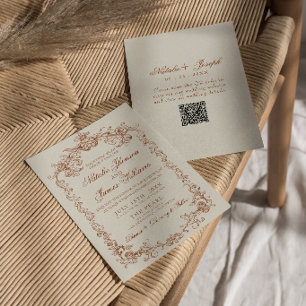 Vintage verbranntes Orange Old Money QR-Code Hochz Einladung