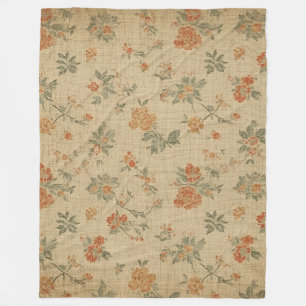 Vintage verbranntes Orange und Salbei Grün floral Fleecedecke
