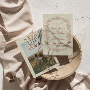 Vintage verbranntes orangefarbenes Foto altes Geld Save The Date