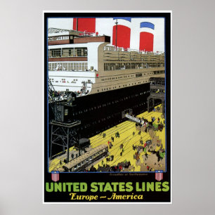 Vintage Vereinigte Staaten Lines Europe America Poster