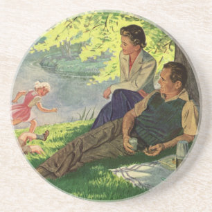 Vintage Vergnügliche Familienpicknick unter einem Getränkeuntersetzer