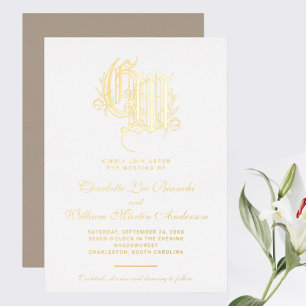 Vintage vergoldete Monogramm-Hochzeit Folieneinladung