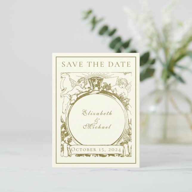 Vintage Verlobung Angeling Ring Ankündigungspostkarte (Stehend Vorderseite)