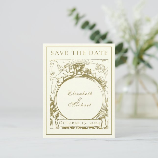 Vintage Verlobung Angeling Ring Ankündigungspostkarte (Stehend Vorderseite)