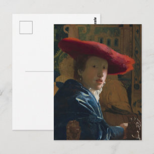 Vintage Vermeer Mädchen mit rotem Hut Porträt Postkarte