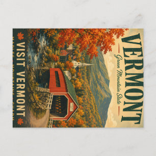 Vintage Vermont-Reiseposter mit Herbstlaub Feiertagspostkarte