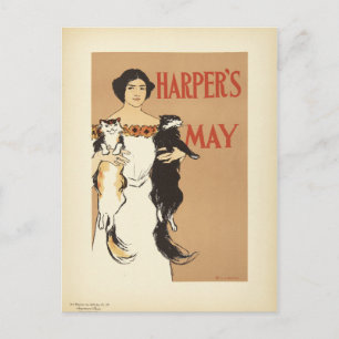 Vintage verrückte Katzenlady Art Nouveau Postkarte
