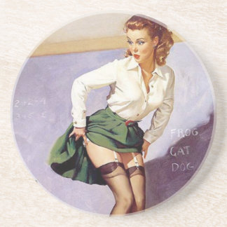 Vintage, verrückte Lehrerin Button Up Girl Untersetzer