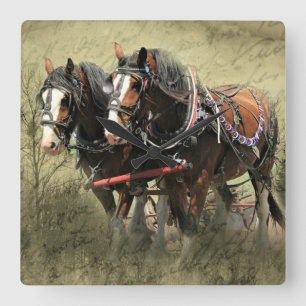 Vintage verwitterte Clydesdale-Postkarte Quadratische Wanduhr