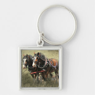 Vintage verwitterte Clydesdale-Postkarte Schlüsselanhänger
