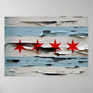 Vintage verwitterte Flagge von Chicago Poster