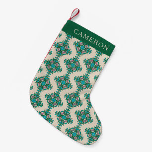Vintage verzierte Art Nouveau grün personalisiert  Kleiner Weihnachtsstrumpf