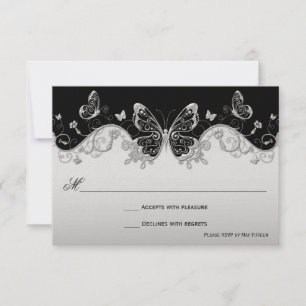 Vintage Verzierte Black Silver Butterfly Wirbel UA RSVP Karte