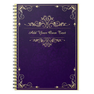 Vintage verzierte elegante violette Damast-Textanp Notizblock