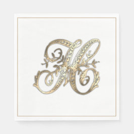 Vintage verzierte Gold-Monogramm H Serviette