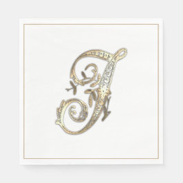Vintage verzierte Gold-Monogramm J Serviette