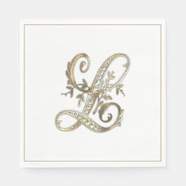 Vintage verzierte Gold-Monogramm L Serviette