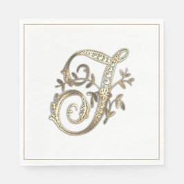 Vintage verzierte Gold-Monogramm-T Serviette