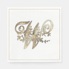 Vintage verzierte Gold-Monogramm W Serviette