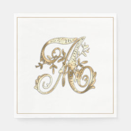 Vintage verzierte Goldmonogramm A Serviette