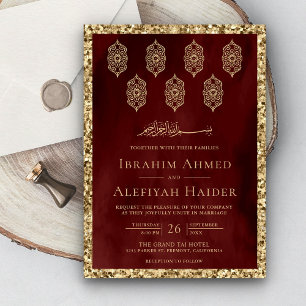 Vintage Verzierte Lanterns Maroon-Goldmedaille Einladung