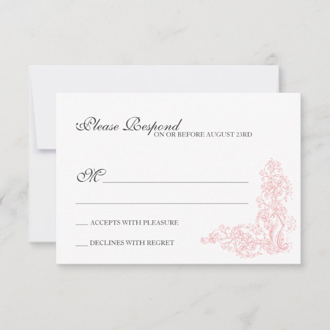 Vintage Verzierte rosa und graue Reaktion RSVP Karte (Vorderseite)