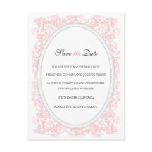 Vintage verzierte rosa und graue Save-the-Date-Kar