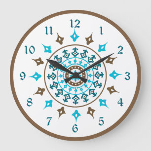 Vintage Verzierte türkisfarbene, braun nummerierte Große Wanduhr