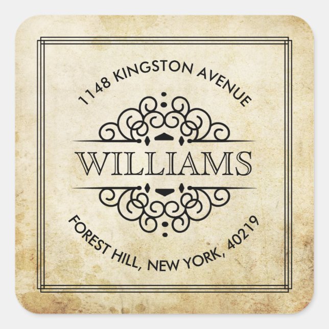 Vintage Verzierte Wirbel Benutzerdefinierte Rückse Quadratischer Aufkleber (Vorderseite)