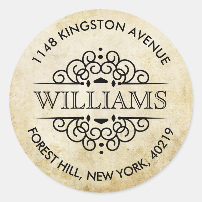 Vintage Verzierte Wirbel Benutzerdefinierte Rückse Runder Aufkleber (Vorderseite)