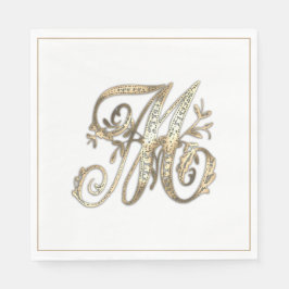 Vintage verziertes goldenes Monogramm M Serviette