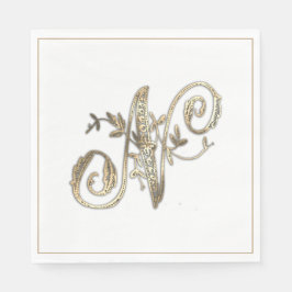 Vintage verziertes goldenes Monogramm N Serviette