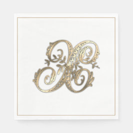 Vintage verziertes goldenes Monogramm X Serviette