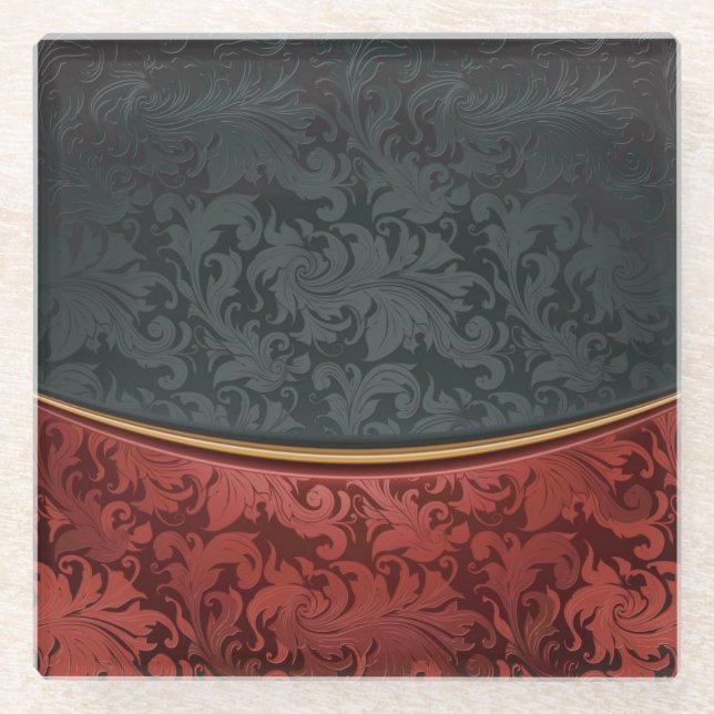 Vintage Verzierung rot und schwarz Glasuntersetzer (Vorderseite)