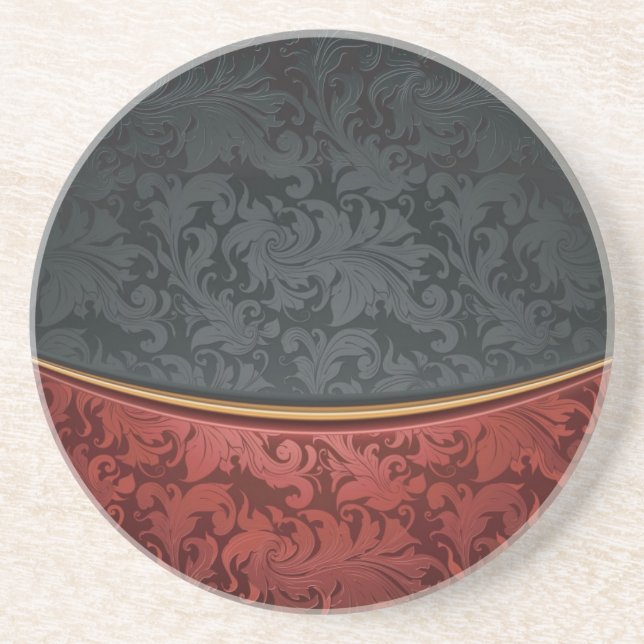 Vintage Verzierung rot und schwarz Sandstein Untersetzer (Vorne)