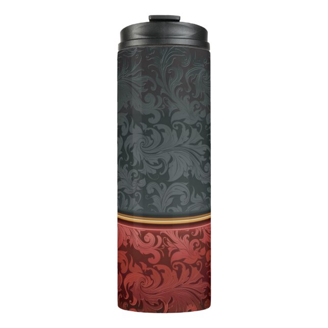 Vintage Verzierung rot und schwarz Thermosbecher (Vorderseite)