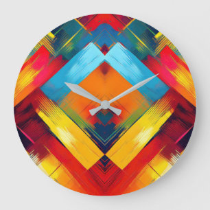 Vintage Vibes in Farben: Stylische geometrische Fo Große Wanduhr