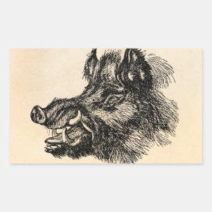 Vintage Vicious Wildschwein mit Hauern Vorlage Rechteckiger Aufkleber