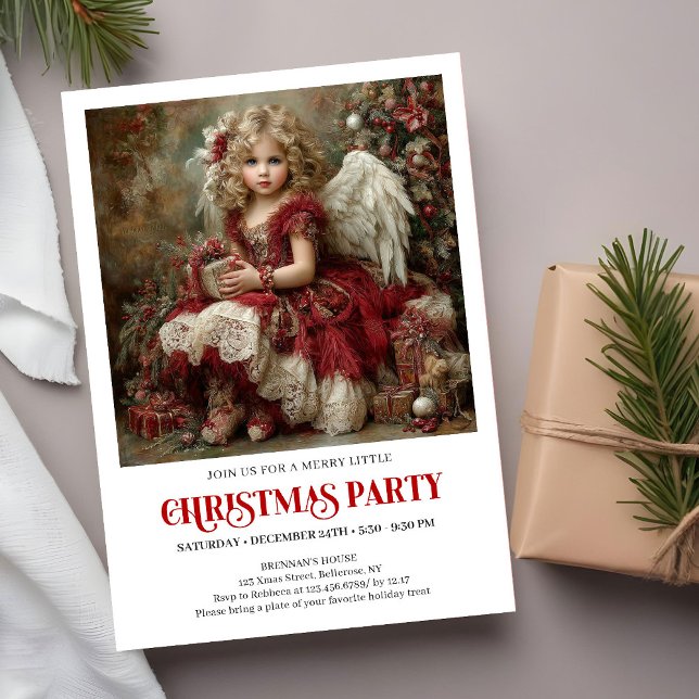 Vintage Victorian Angel Burgundy Gold Christmas  Einladung (Vintage Victorian Angel Burgundy Gold Christmas Party Invite)